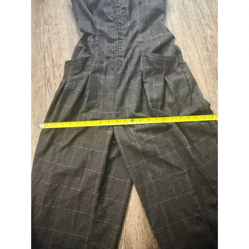 BDG Urban Outfitters Brown Plaid Strapless Wide Leg Jumpsuit Medium Pockets EUC